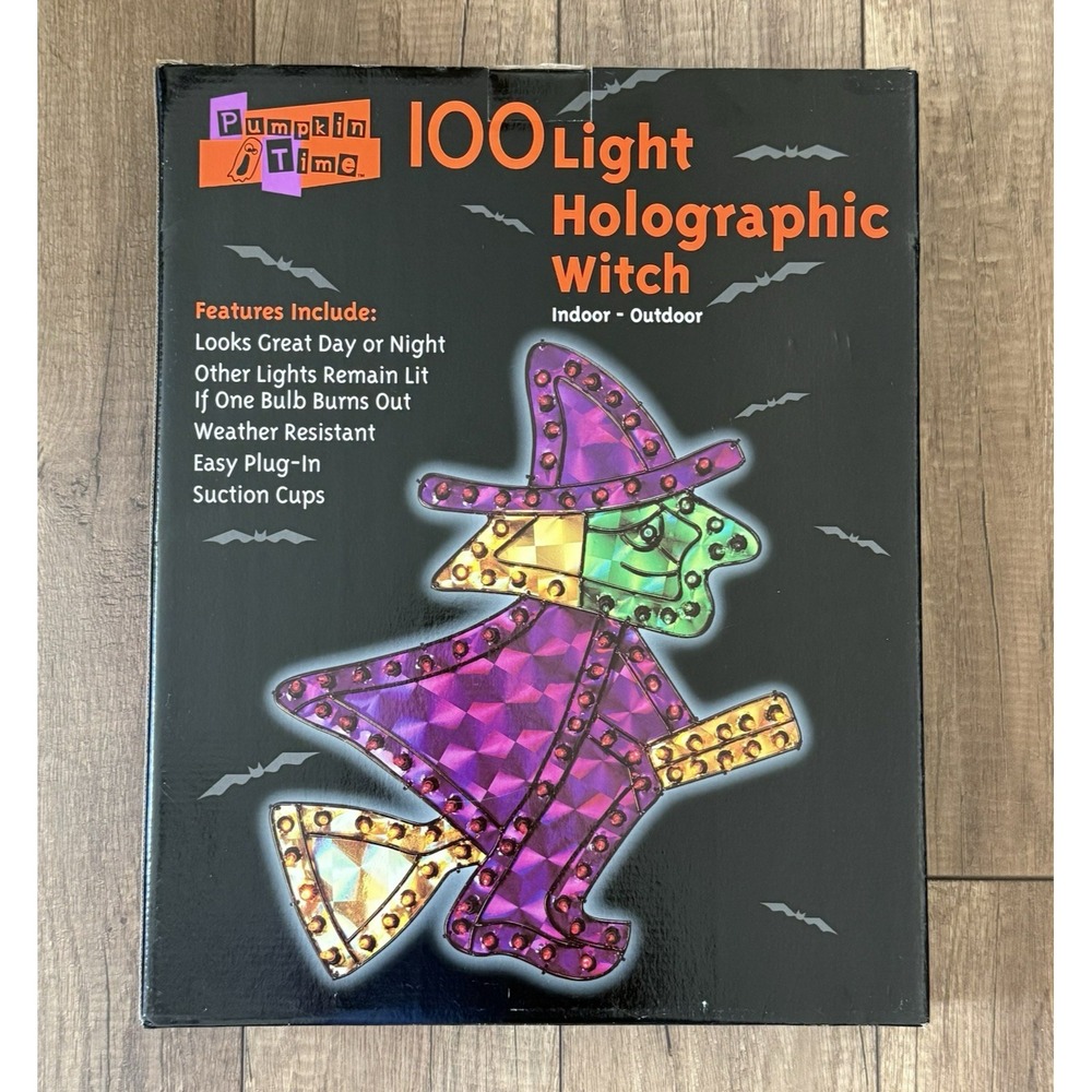 Vintage Holographic Halloween Witch Decoration Kmart Pumpkin Time 100 Lights EUC
